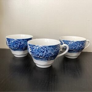 Staffordshire England Liberty Blue Tea Cups Colonial Set of Three